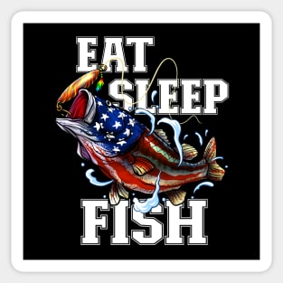 Eat Sleep Fish - American Flag Bass Fishing Sticker